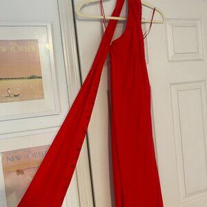 NWT Yellow The Label Red Maxi Dress with Neck Scarf